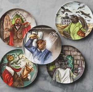 ❤️BUY 5 GET 3 FREE West Elm Dapper Animal Halloween Salad Plate,Retail $14.00 US